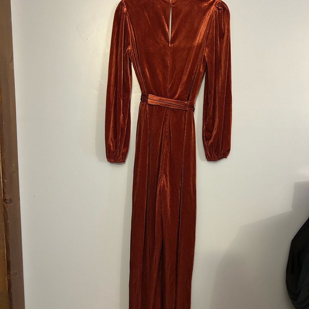 Rust Velvet Long Sleeve Jump Suit - Picture 3 of 9